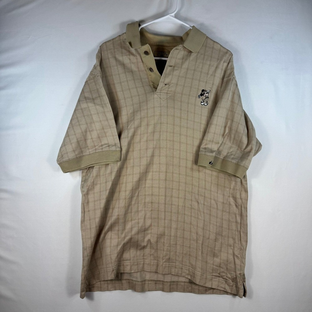 Cutter &‎ Buck Disney Mickey Mouse Golf Polo Shirt Mens Large Tan Plaid Cotton